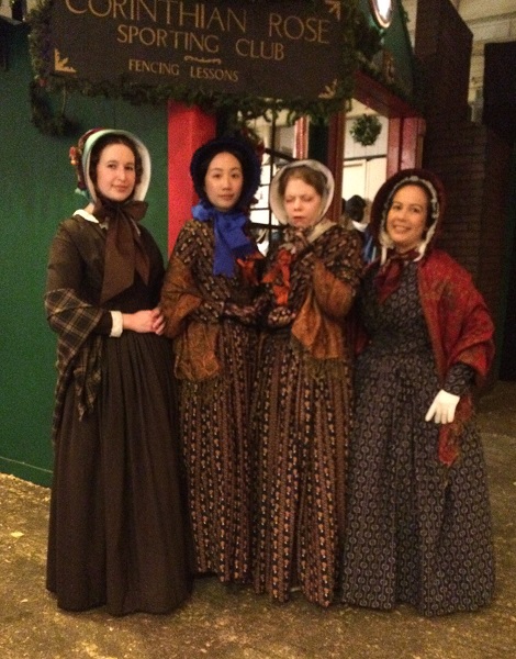 Natalie,Vivien, Elizabeth, and Kim and Natalie at Dickens Fair 2016.