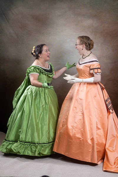 Reproduction 1860s Apple Green Ballgown at Costume College July 2022. Truly Victorian TV416. Photo by Mark Edwards Photography. 