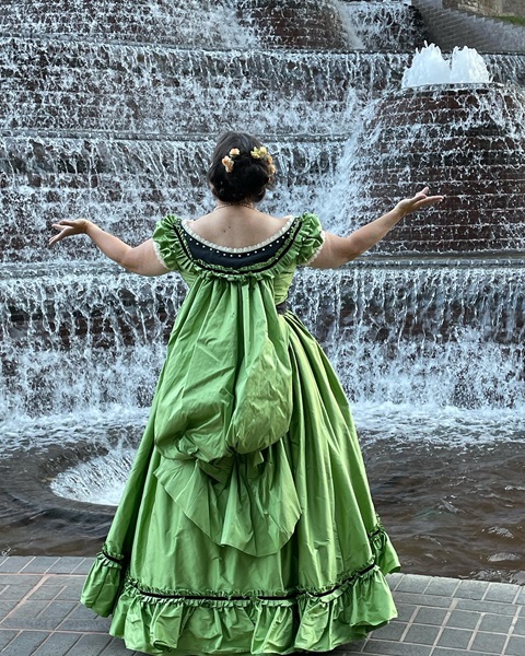 Reproduction 1860s Apple Green Ballgown at Costume College July 2022. Truly Victorian TV416. 
