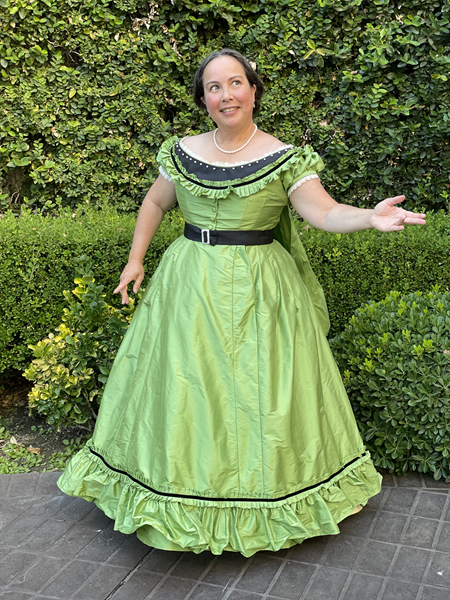 Reproduction 1860s Apple Green Ballgown at Costume College July 2022.  Truly Victorian TV416.  