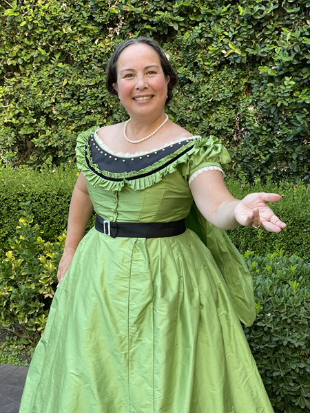 Reproduction 1860s Apple Green Ballgown at Costume College July 2022. Truly Victorian TV416.