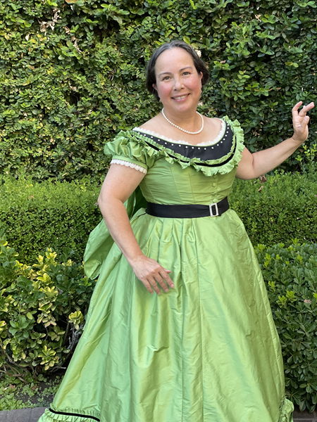 Reproduction 1860s Apple Green Ballgown at Costume College July 2022. Truly Victorian TV416.  