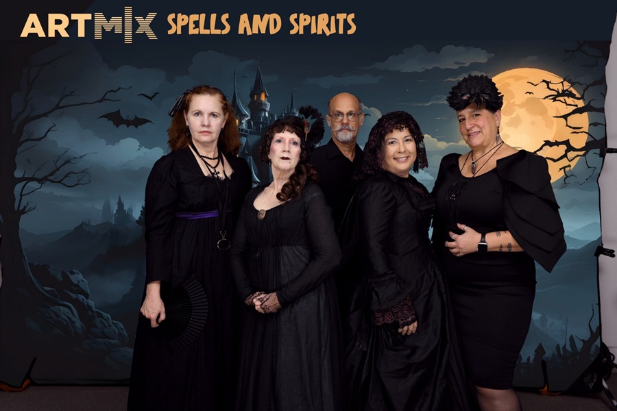 1870s Reproduction Black Watteau Bustle Dress at Crocker Artmix October 2026.  Photo by Dez Vision Photography