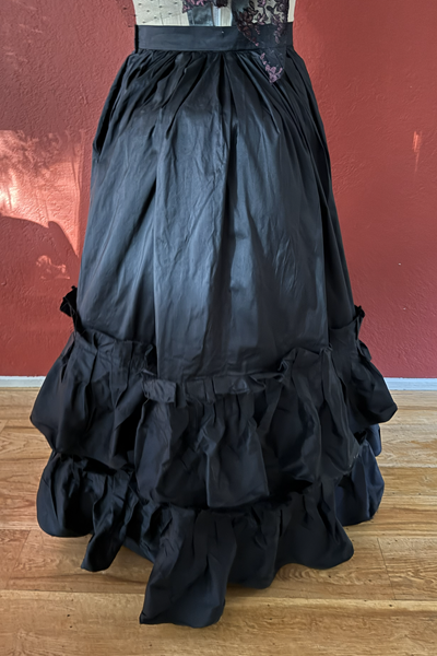 1870s Reproduction Black Watteau Silk Underskirt Back.