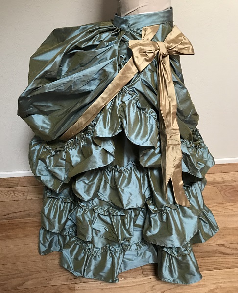 1870s Reproduction Blue Aqua Silk Overskirt Right.