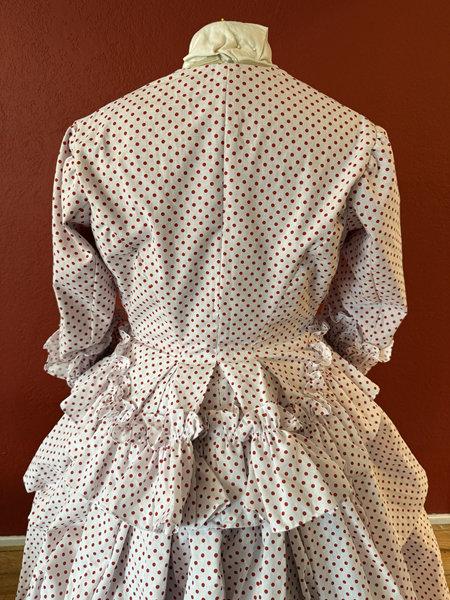 1870s Red Polka Dotted Dress Bodice Back. Vogue V1537 
