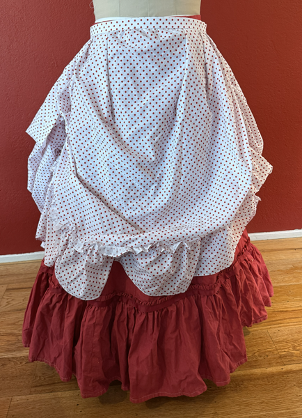 1870s Red Polka Dotted Overskirt Front.