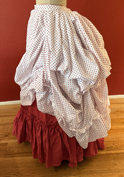 1870s Red Polka Dotted Overskirt Left.