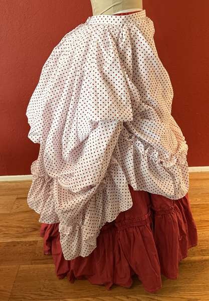 1870s Red Polka Dotted Overskirt Right.