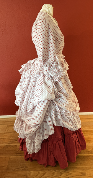 1870s Red Polka Dot Bustle Dress Right.