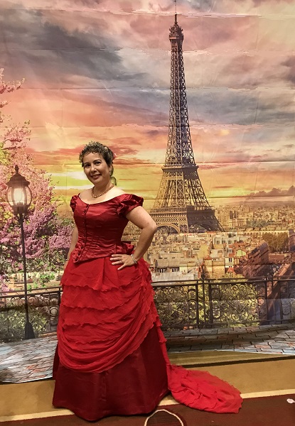 1870s Reproduction Red Bustle Dresses at the at Costume College 2018 social