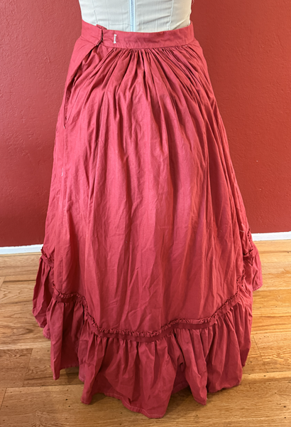 1870s Red Polka Dotted Overskirt Dress Back.  