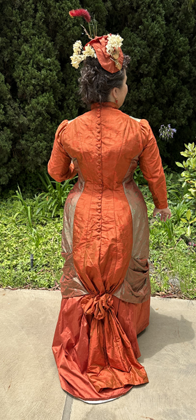 Reproduction 1878 Polonaise Natural Form Bustle - Rust Silk Day Dress. Truly Victorian TV430 and TV221  