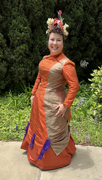 Reproduction 1878 Polonaise Natural Form Bustle - Rust Silk Day Dress. Truly Victorian TV430 and TV221  