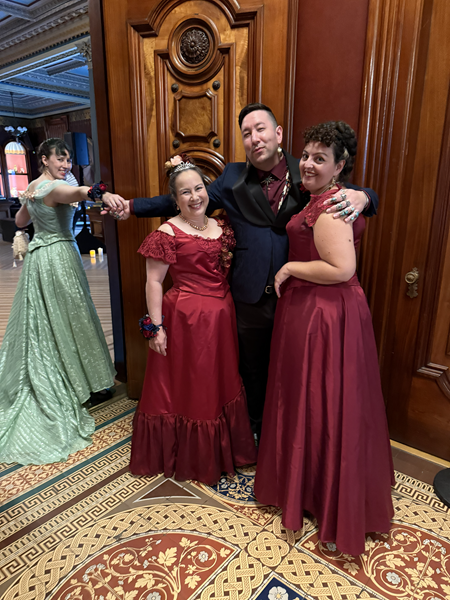 Reproduction 1890s Burgundy Ballgown at Crocker ArtMix Prom 2025. 