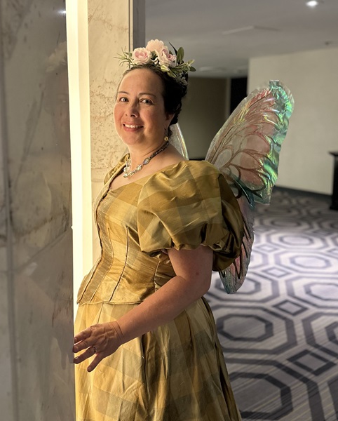 Reproduction 1890s Goldiplaid Dress at Costume College 2023. Truly Victorian TV490 and McCall's M8231.