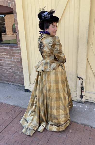 Reproduction 1890s Goldiplaid Dress at Rossum House in Phoenix March 2022. McCall's M7732 and M8231. 