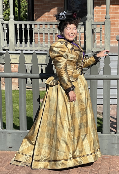 Reproduction 1890s Goldiplaid Dress at Rossum House in Phoenix March 2022. McCall's M7732 and M8231.