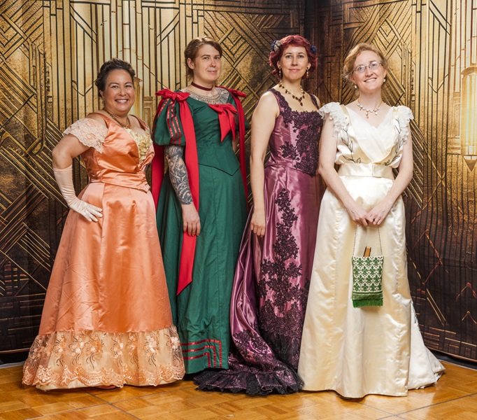 Reproduction 1890s Peach Ballgown at Costume College 2025. Photo by Mark Edwards Photographer