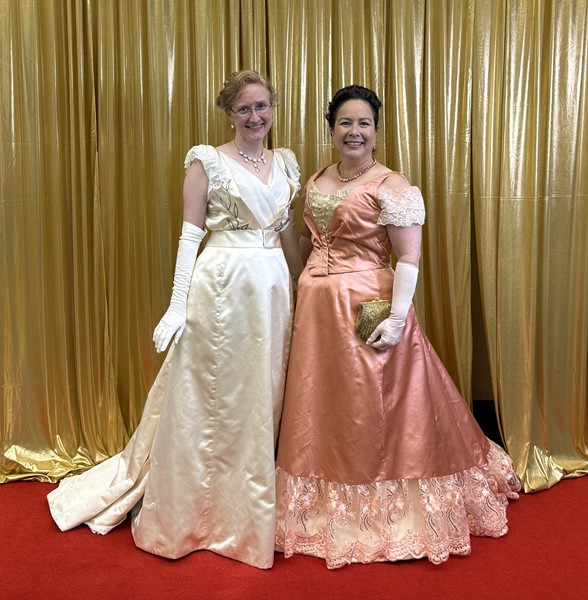 Reproduction 1890s Peach Ballgown at  Costume College 2025. Costume College 2025 