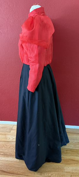 Reproduction 1890s Red Blouse and Black Skirt Left. 
