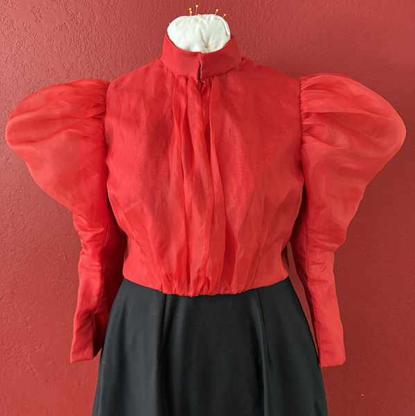 Reproduction 1890s Red Blouse Bodice Front. Laughing Moon 103 