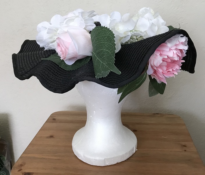 Reproduction Edwardian Black Wavy Brimmed Hat Back. 