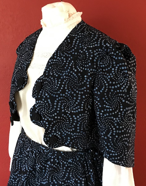 1900s Inspired Navy Blue Batik Jacket Left Quarter View.