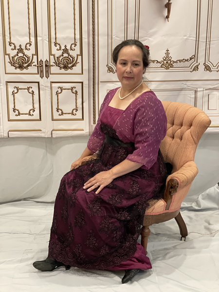 Reproduction 1910s Evening Dress - Burgundy Silk. Laughing Moon #104. At Costume College 2022.