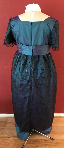 1910s Reproduction Teal Evening Dress Back.