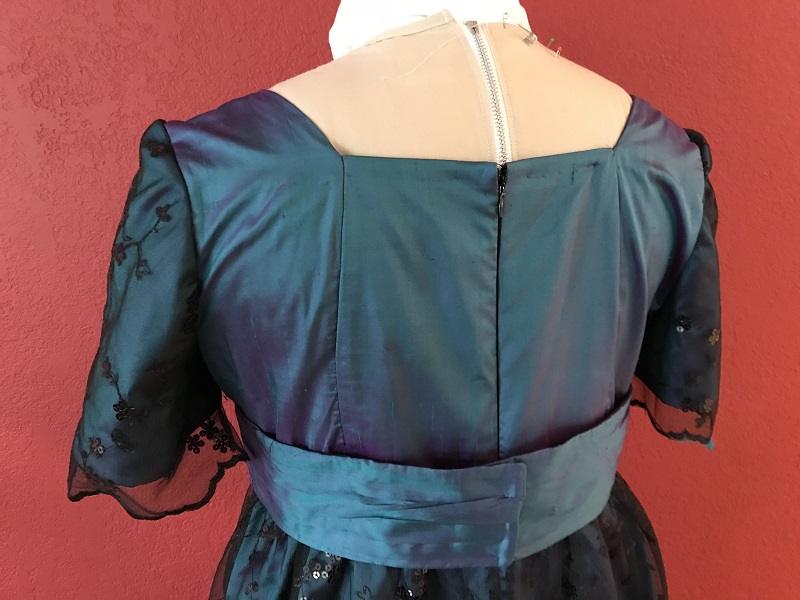 1910s Reproduction Teal Evening Dress  Bodice Back 