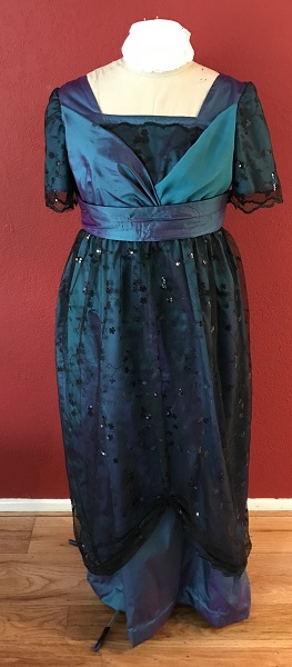 1910s Reproduction Teal Evening Dress Front. 