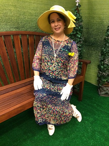 1920s reproduction blue flowered silk dress