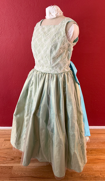 Reproduction 1953 Green Evening Dress Left Quarter View.