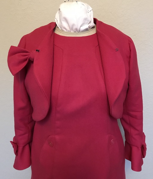 Dolores Umbridge Hot Pink Shrug 1960s Style  Right Quarter View. 