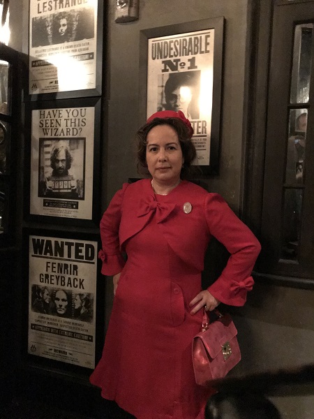 Dolores Umbridge Hot Pink Dress 1960s Style. At Harry Potter's Wizarding World January 2019