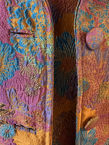 1960s Vibe Orange Multi Coat Detail of Buttons and Bound Buttonholes. Vogue V1537 