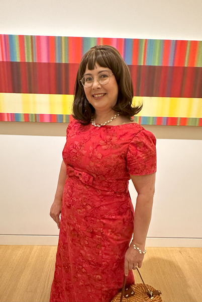 Reproduction 1963 Red Hibiscus Dress at Crocker ArtMix April 2024. Vogue V1965.