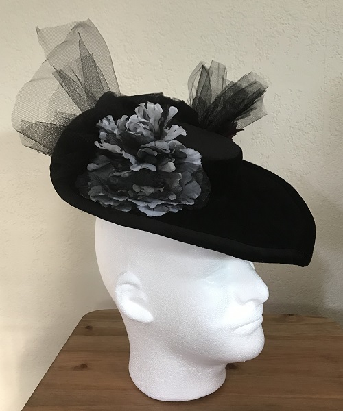 Reproduction Edwardian Black Velveteen Hat Butterick B6397 View D Right Quarter View 