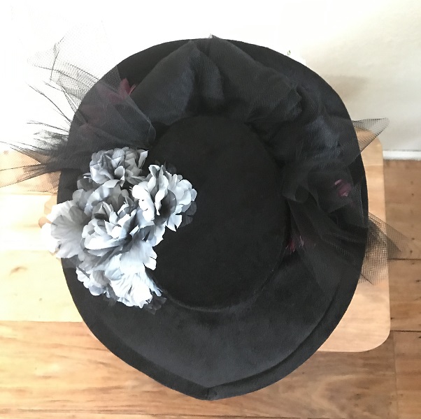 Reproduction Edwardian Black Velveteen Hat Butterick B6397 View D Top. 