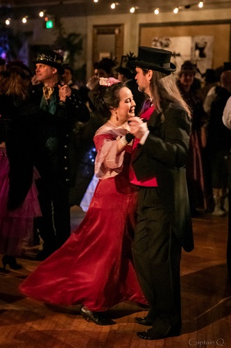 1900s Reproduction Raspberry Velvet Ball Gown Dresses at the 16th Annual Edwardian Ball 2016. Photo by Mona Wong.  