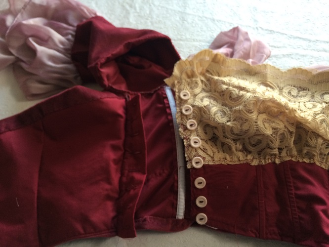 1900s Reproduction Raspberry Velvet Ball Gown Bodice Button Placket. 