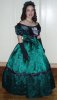 green satin print evening dress