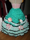 teal roses fancy dress skirt back view