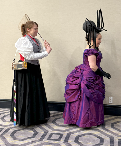 Reproduction 1880s Intergalactic Purple Evening Dress at Costume College August 2025.  