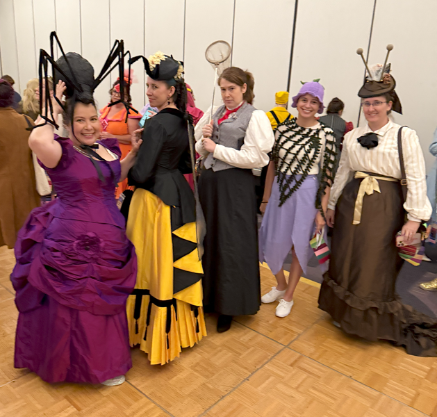 Reproduction 1880s Intergalactic Purple Evening Dress at Costume College August 2025.  