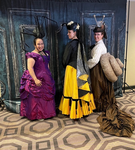 Reproduction 1880s Intergalactic Purple Evening Dress at Costume College August 2025.  