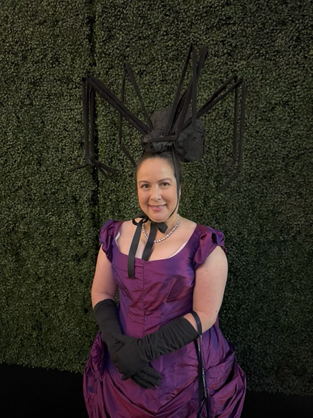 Reproduction 1880s Intergalactic Purple Evening Dress at Costume College August 2025.  