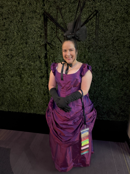 Reproduction 1880s Intergalactic Purple Evening Dress at Costume College August 2025.  