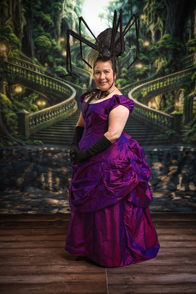 Reproduction 1880s Intergalactic Purple Evening Dress at Costume College August 2025. Photo by Mark Edwards Photographer. 